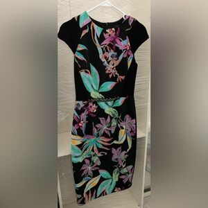 Rickie Freeman For Teri Jon Floral Print Dress With Rhinestone Embellishment